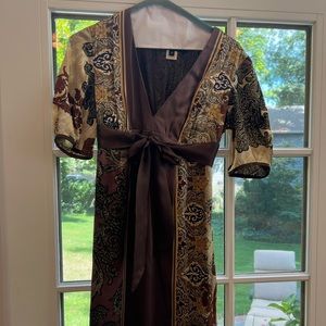 Single Dress 100% silk paisley brown /cream dress